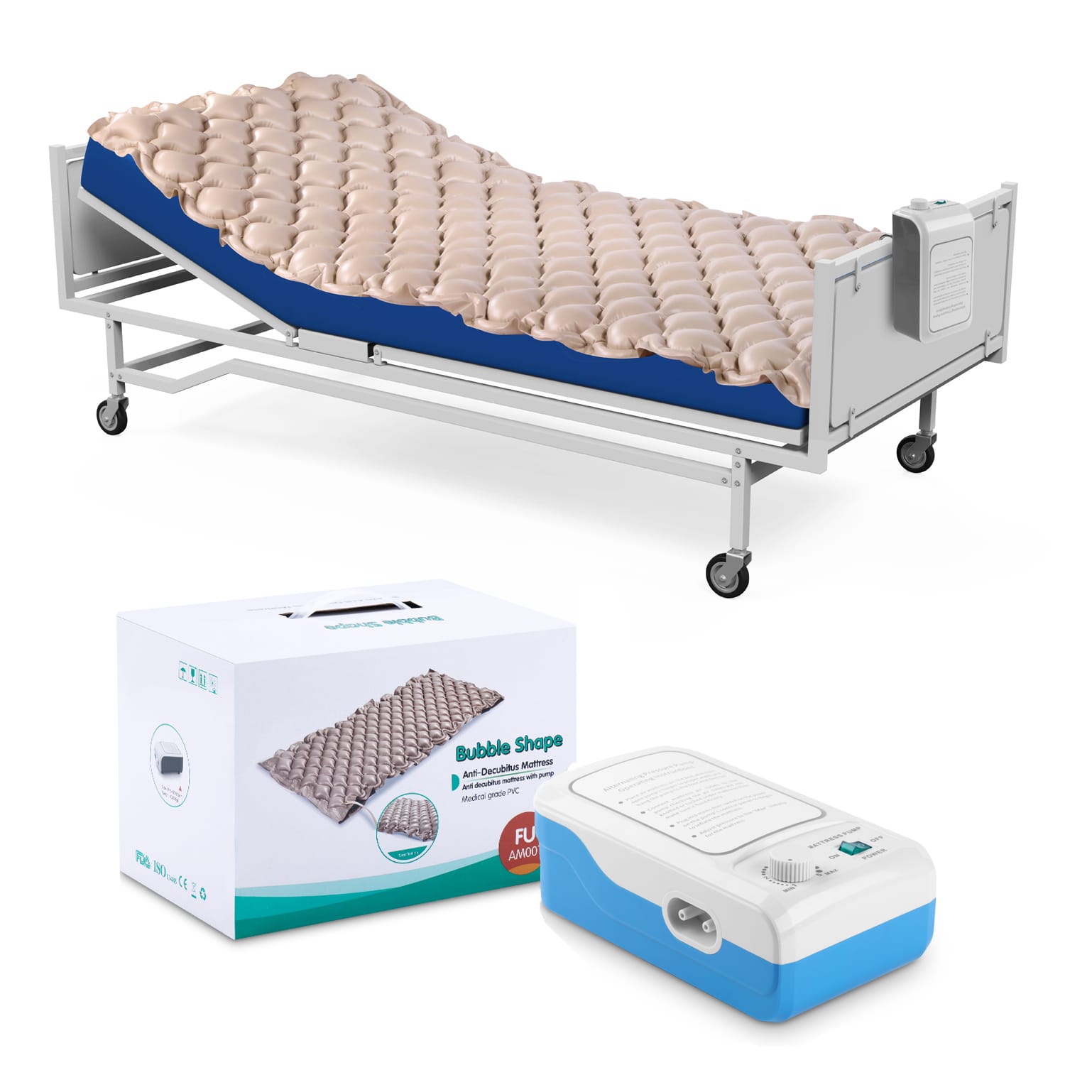 Matelas à pression d'air 200 x 90 x 7cm avec compresseur médical ignifuge  en PVC 130 cellules Gam1 